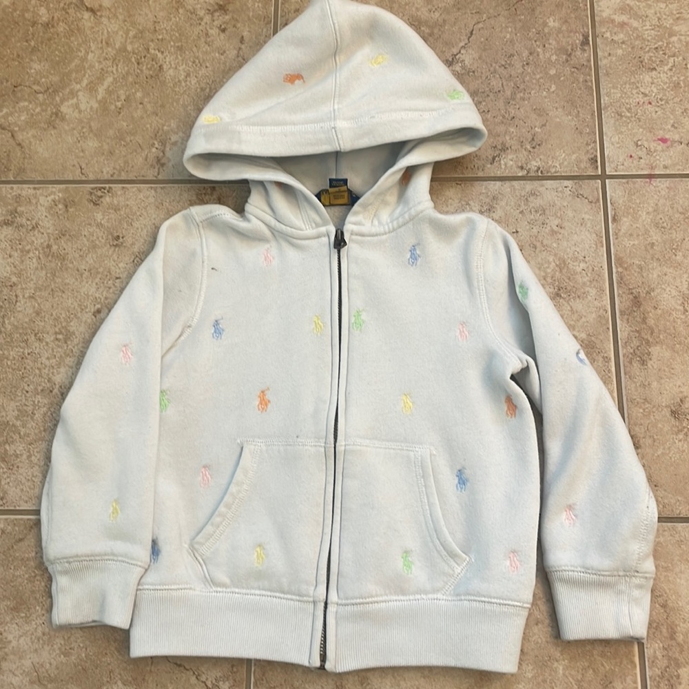Girls size 5 white hooded Polo Ralph Lauren sweatshirt with colored polo players